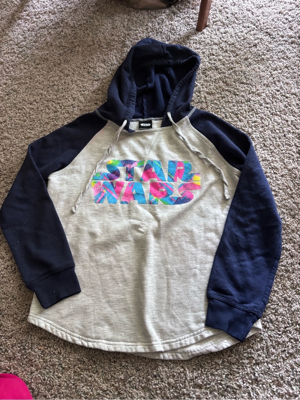Star Wars Women's Hooded Sweatshirt - Navy & Light Gray with Multicolor Logo